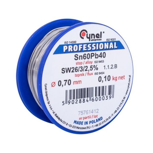 Припій CYNEL (Польща) Solder wire S-Sn60Pb40, flux SW26/3/2,5%  1,2мм 0,25кг