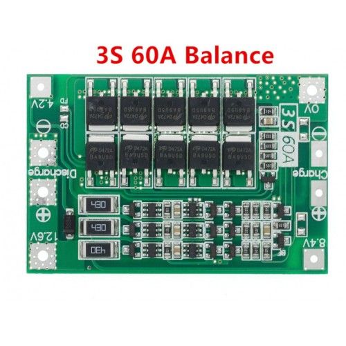 BMS контролер заряду/розряду, плата захисту 3S60А 18650 12.6В LI-ION з функцією балансування