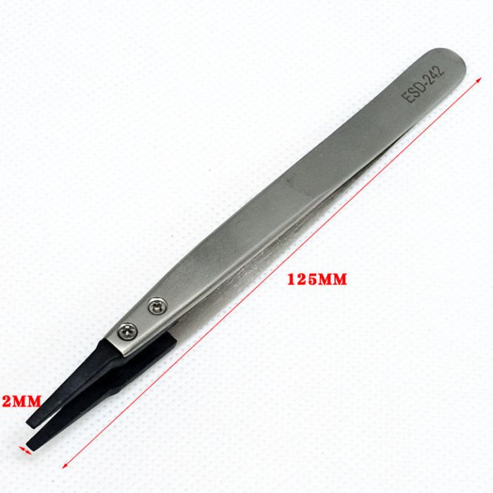 ПІНЦЕТ ESD-242 125мм Прямий з чорними ESD насадками