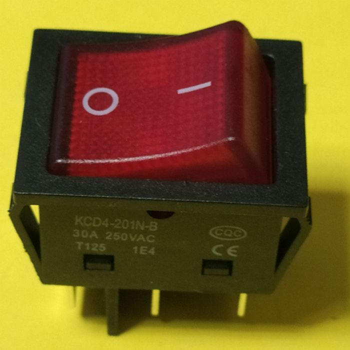 Клавишный переключатель KCD4-201N-B, красный, 30A, 6pin