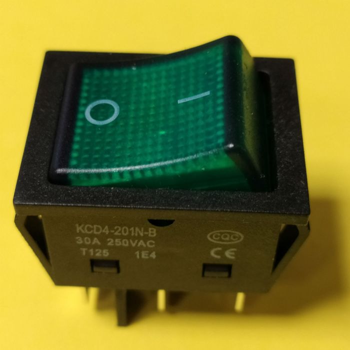 Перемикач клавішний KCD4-201N-B, зелений, 30A, 6pin