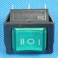 KCD4-203N(IRS-203), (KCD2-203N) 6pin,15A,250V, ON-OFF-ON; чорний корпус;, жовта, зелена клавіша з підсвічуванням; перемикач Daier