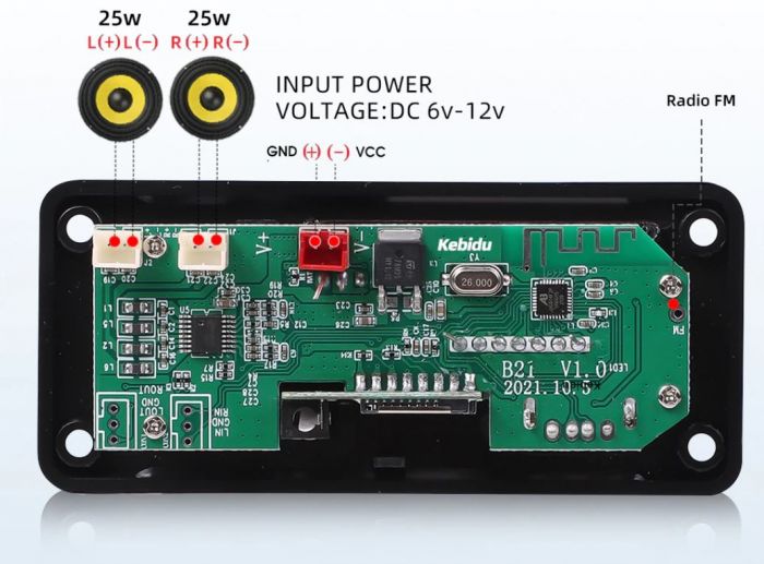 МОДУЛЬ СТЕРЕО АУДІО MP3, FM ПЛЕЄР З BLUETOOTH, USB, MICRO SD JQ-D002BT-A
