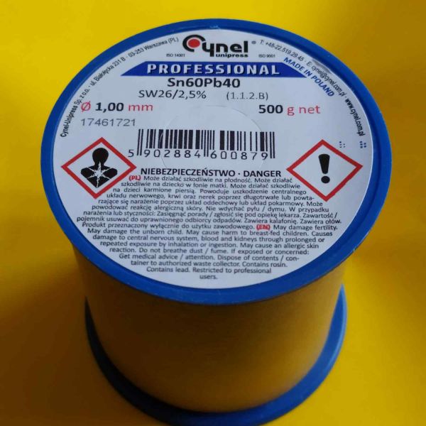 Припій CYNEL (Польща) Solder wire S-Sn60Pb40, flux SW26/3/2,5% 1,0мм 0,5кг
