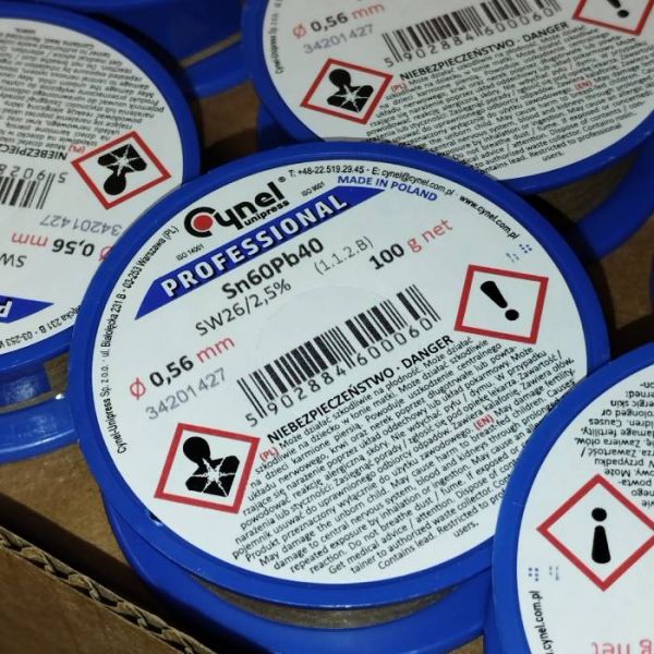 Припій CYNEL (Польща) Solder wire S-Sn60Pb40, flux SW26/3/2,5% 0,56мм 0,1кг