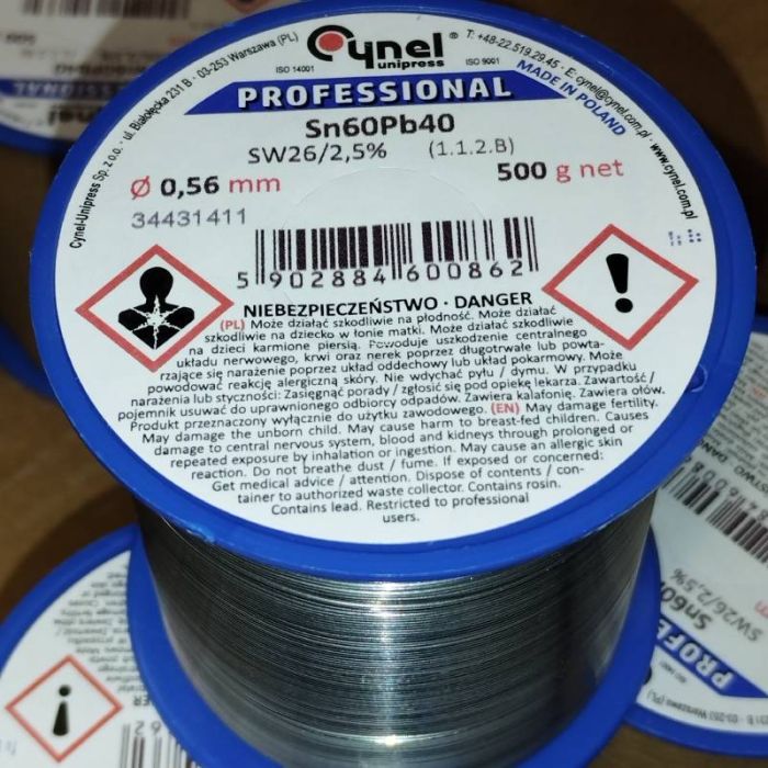 Припой CYNEL (Польша) Solder wire S-Sn60Pb40, flux SW26/3/2,5%  0,56мм 0,5кг