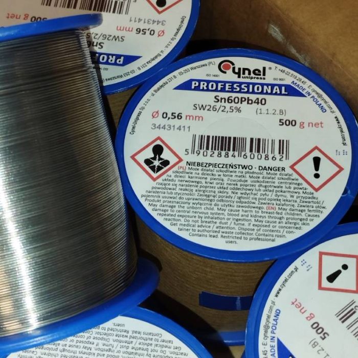 Припой CYNEL (Польша) Solder wire S-Sn60Pb40, flux SW26/3/2,5%  0,56мм 0,5кг
