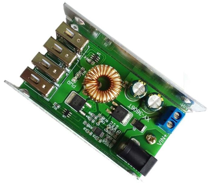 Модуль живлення DC-DC 9V/36V в 5V 5A c 4*USB алюмінієвий корпус для телефонів