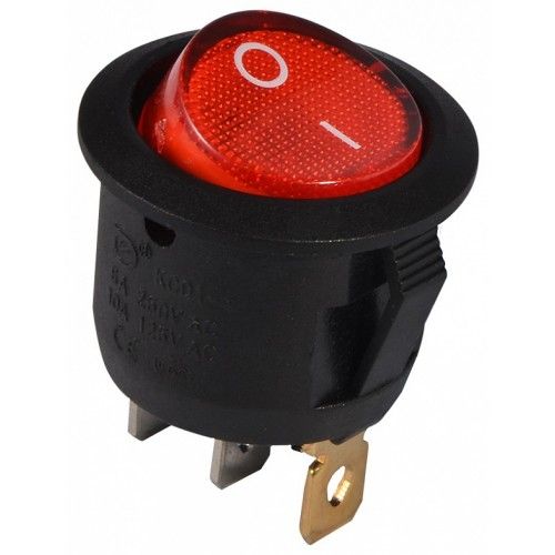 KCD1-101N-5 3pin  6A,250V  ON-OFF корпус чорний;клавіша червона з підсвіткою; перемикач
