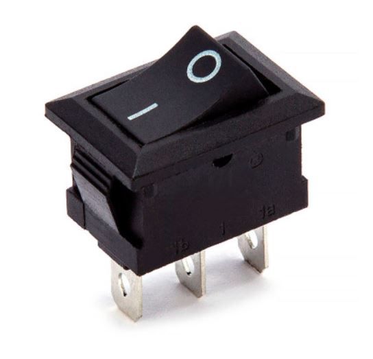 KCD1-102-1 (MRS-102), 3pin, 6A,250V, ON-ON, корпус чорний, клавіша чорна, біла, перемикач Daier