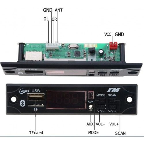 Модуль стерео аудіо MP3, FM-плеєр з bluetooth, usb, micro cd