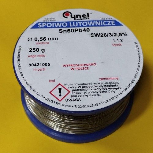 Припой CYNEL (Польша) Solder wire S-Sn60Pb40, flux SW26/3/2,5%  0,56мм 0,25кг