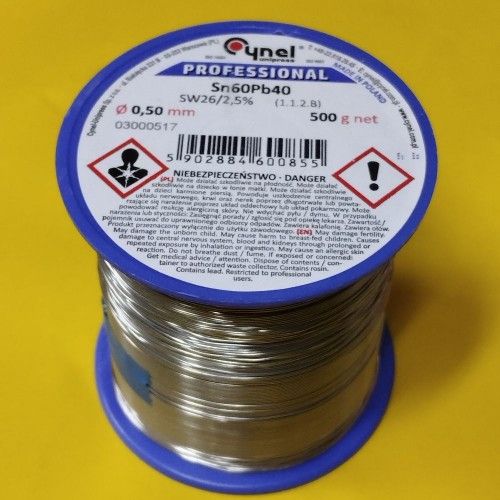 Припой CYNEL (Польша) Solder wire S-Sn60Pb40, flux SW26/3/2,5%  0,5мм 0,5кг