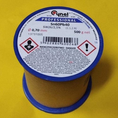 Припой CYNEL (Польша) Solder wire S-Sn60Pb40, flux SW26/3/2,5%  0,7мм 0,5кг