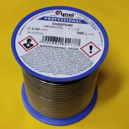 Припой CYNEL (Польша) Solder wire S-Sn60Pb40, flux SW26/3/2,5%  2,5мм 0,5кг
