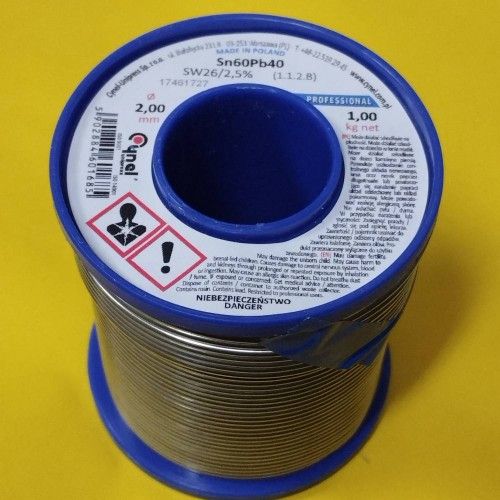 Припій CYNEL (Польща) Solder wire S-Sn60Pb40, flux SW26/3/2,5%  2мм 1кг