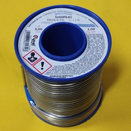 Припой CYNEL (Польша) Solder wire S-Sn60Pb40, flux SW26/3/2,5%  3мм 1кг