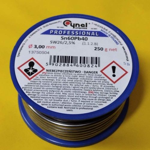 Припой CYNEL (Польша) Solder wire S-Sn60Pb40, flux SW26/3/2,5%  3мм 0,25кг