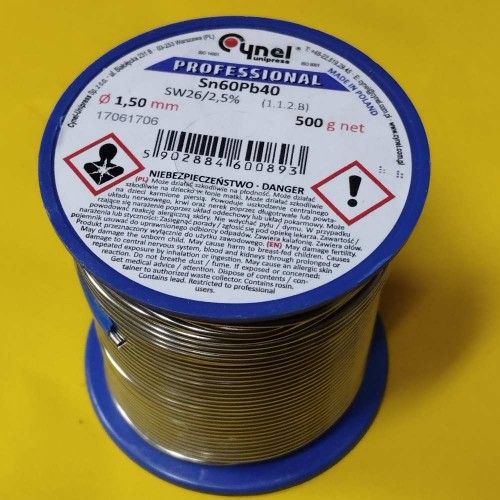 Припій CYNEL (Польща) Solder wire S-Sn60Pb40, flux SW26/3/2,5%  1,5мм 0,5кг