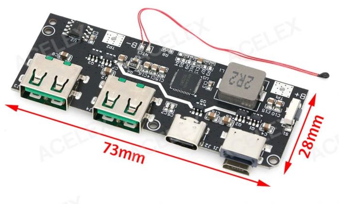 Плата контролер для PowerBank, Dual USB, Micro/Type-C USB 5V 4.5A 22.5W 